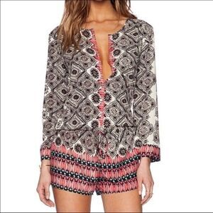 Michael Star Romper Women S Black Pink Tribal Shorts Coverall Long Slv Bohemian